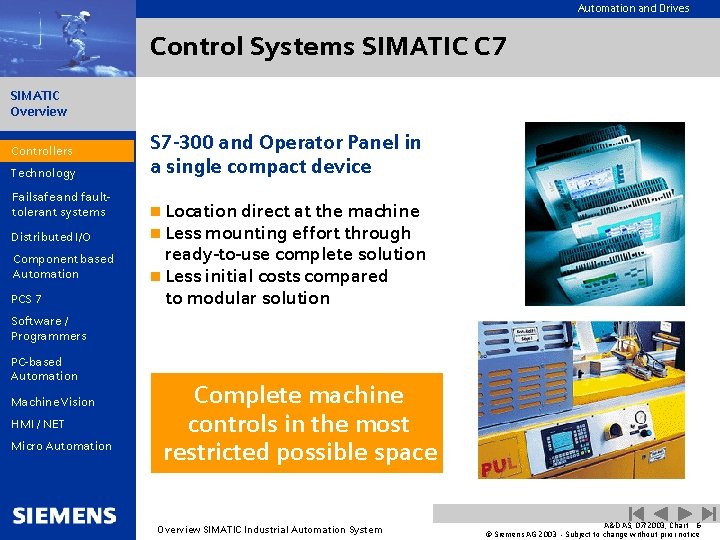 Automation and Drives Control Systems SIMATIC C 7 SIMATIC Overview Controllers Technology Failsafe and