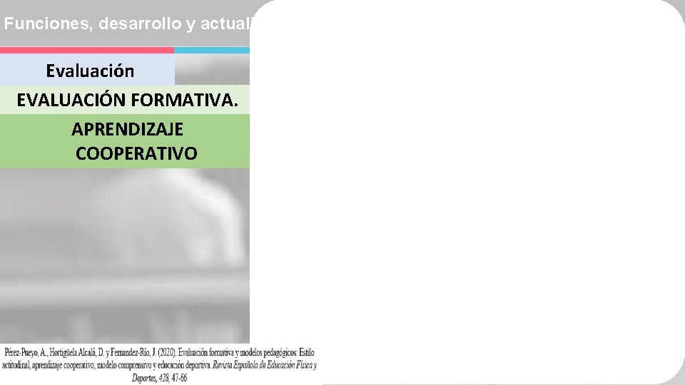 Funciones, desarrollo y actualización profesional docente en CAFD | La evaluación EVALUACIÓN FORMATIVA. APRENDIZAJE