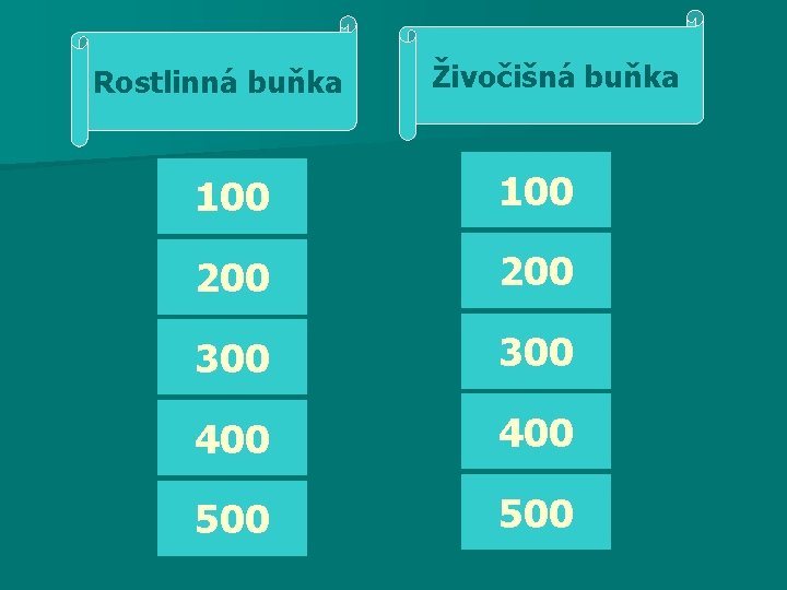 Rostlinná buňka Živočišná buňka 100 200 300 400 500 