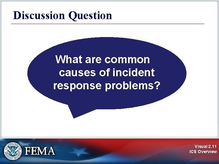 Discussion Question What are common causes of incident response problems? Visual 2. 11 ICS