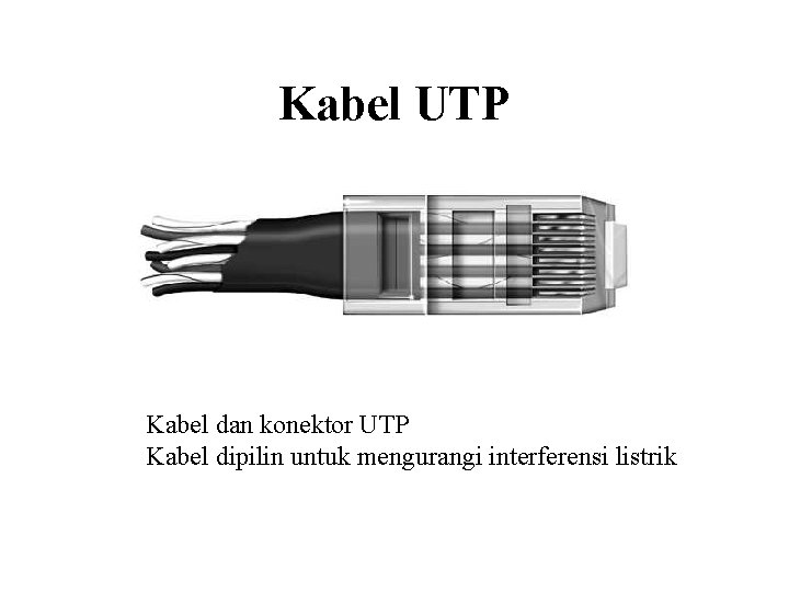 Kabel UTP Kabel dan konektor UTP Kabel dipilin untuk mengurangi interferensi listrik 
