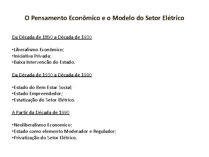 O Pensamento Econômico e o Modelo do Setor Elétrico Da Década de 1890 a