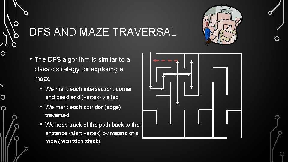 DFS AND MAZE TRAVERSAL • The DFS algorithm is similar to a classic strategy