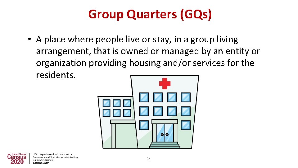 Group Quarters (GQs) • A place where people live or stay, in a group