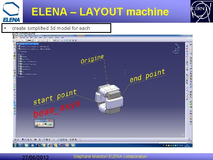 ELENA – LAYOUT machine • create simplified 3 d model for each equipment 27/06/2012 ELENA – LAYOUT machine • create simplified 3 d model for each equipment 27/06/2012