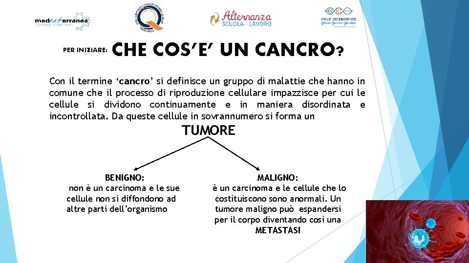 PER INIZIARE: CHE COS’E’ UN CANCRO? Con il termine ‘cancro’ si definisce un gruppo