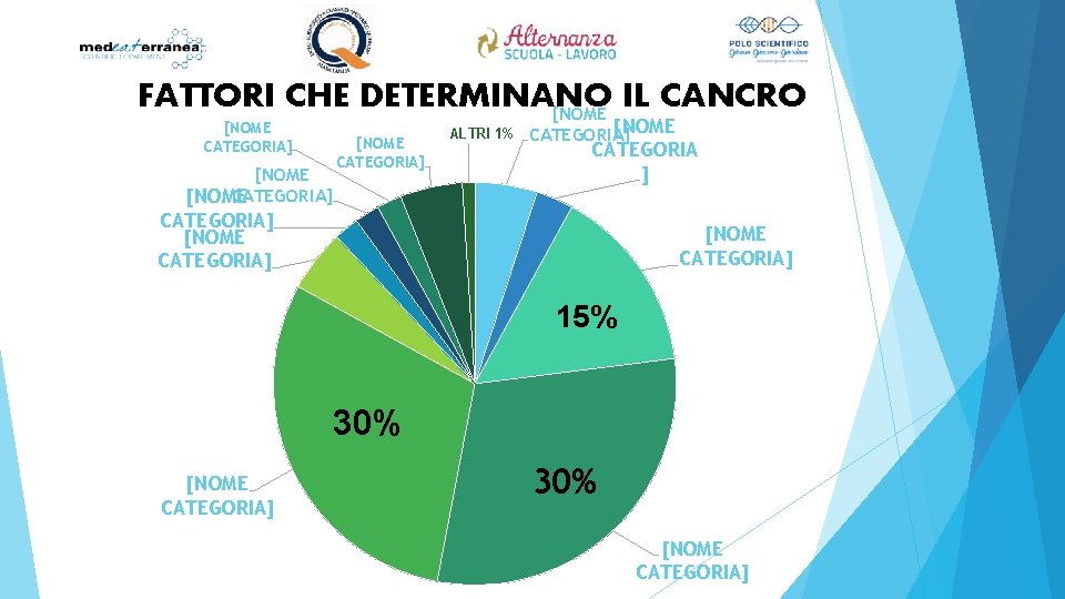 FATTORI CHE DETERMINANO IL CANCRO [NOME CATEGORIA] [NOME CATEGORIA] ALTRI 1% [NOME CATEGORIA] CATEGORIA]