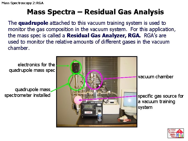 Mass Spectroscopy 2: RGA Mass Spectra – Residual Gas Analysis The quadrupole attached to