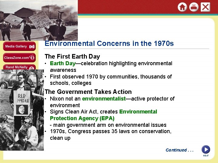 SECTION 4 Environmental Concerns in the 1970 s The First Earth Day • Earth