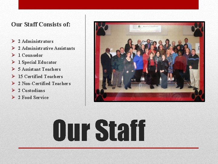 Our Staff Consists of: Ø Ø Ø Ø Ø 2 Administrators 2 Administrative Assistants