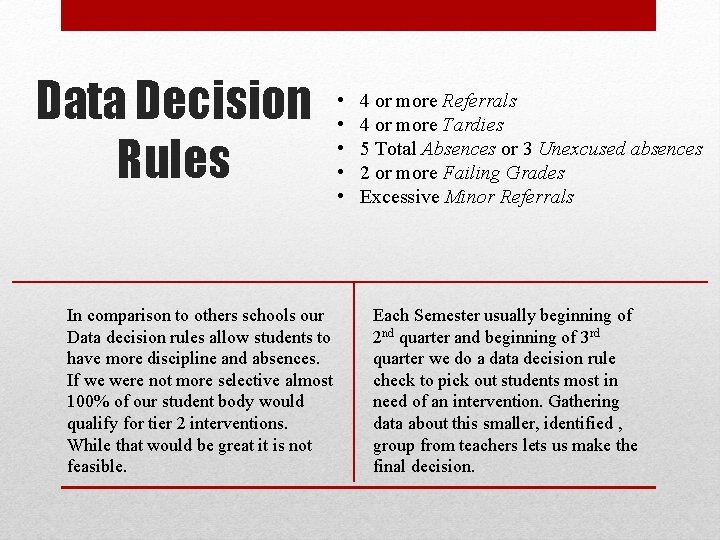 Data Decision Rules In comparison to others schools our Data decision rules allow students