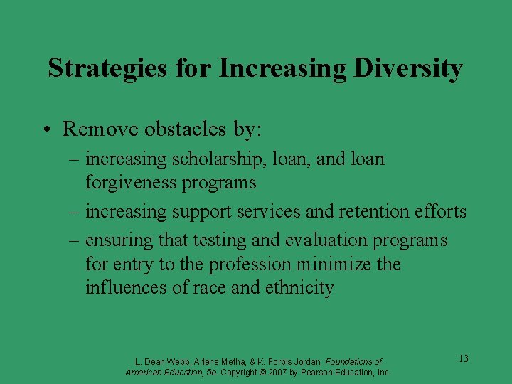 Strategies for Increasing Diversity • Remove obstacles by: – increasing scholarship, loan, and loan