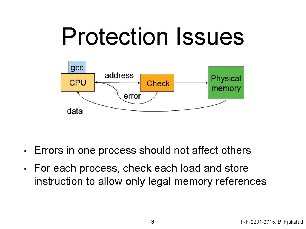 Protection Issues • Errors in one process should not affect others • For each