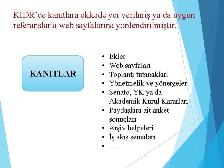 KİDR’de kanıtlara eklerde yer verilmiş ya da uygun referanslarla web sayfalarına yönlendirilmiştir. KANITLAR •