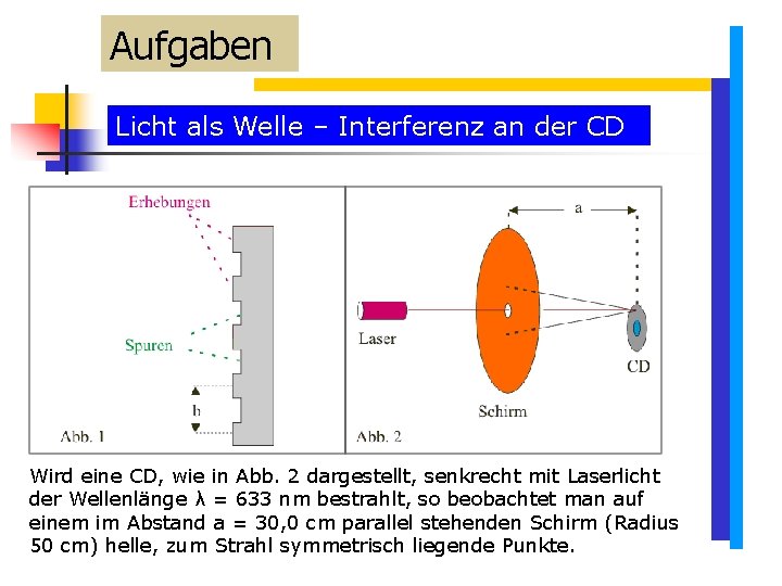 Aufgaben Licht als Welle – Interferenz an der CD Wird eine CD, wie in Aufgaben Licht als Welle – Interferenz an der CD Wird eine CD, wie in