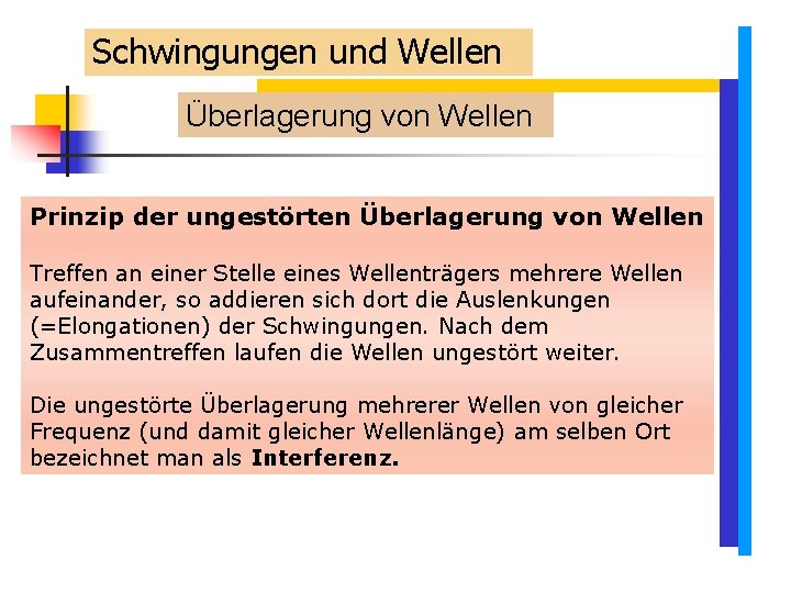 Schwingungen und Wellen Überlagerung von Wellen Prinzip der ungestörten Überlagerung von Wellen Treffen an Schwingungen und Wellen Überlagerung von Wellen Prinzip der ungestörten Überlagerung von Wellen Treffen an