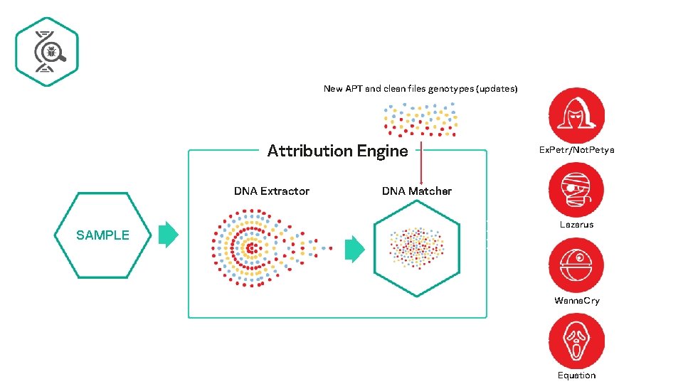 New APT and clean files genotypes (updates) Attribution Engine DNA Extractor SAMPLE Ex. Petr/Not.