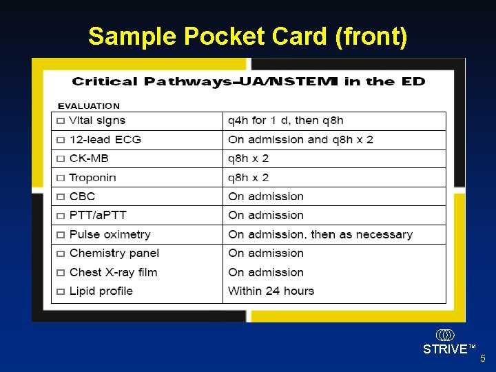 Sample Pocket Card (front) STRIVE TM 5 