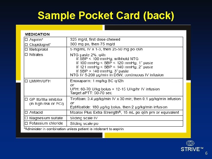 Sample Pocket Card (back) STRIVE TM 6 