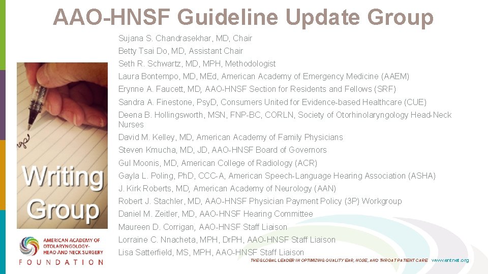 AAO HNSF Guideline Update Group Sujana S. Chandrasekhar, MD, Chair Betty Tsai Do, MD, AAO HNSF Guideline Update Group Sujana S. Chandrasekhar, MD, Chair Betty Tsai Do, MD,