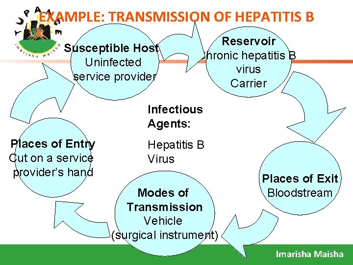 EXAMPLE: TRANSMISSION OF HEPATITIS B Susceptible Hosts Uninfected service provider Reservoir Chronic hepatitis B