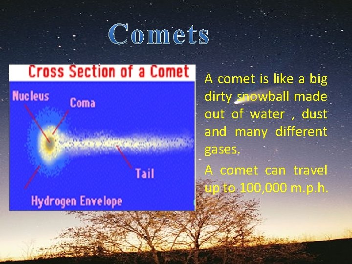  • A comet is like a big dirty snowball made out of water