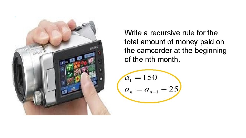 Write a recursive rule for the total amount of money paid on the camcorder