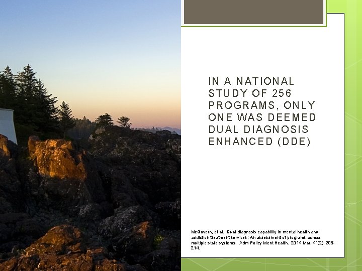 IN A NATIONAL STUDY OF 256 PROGRAMS, ONLY ONE WAS DEEMED DUAL DIAGNOSIS ENHANCED