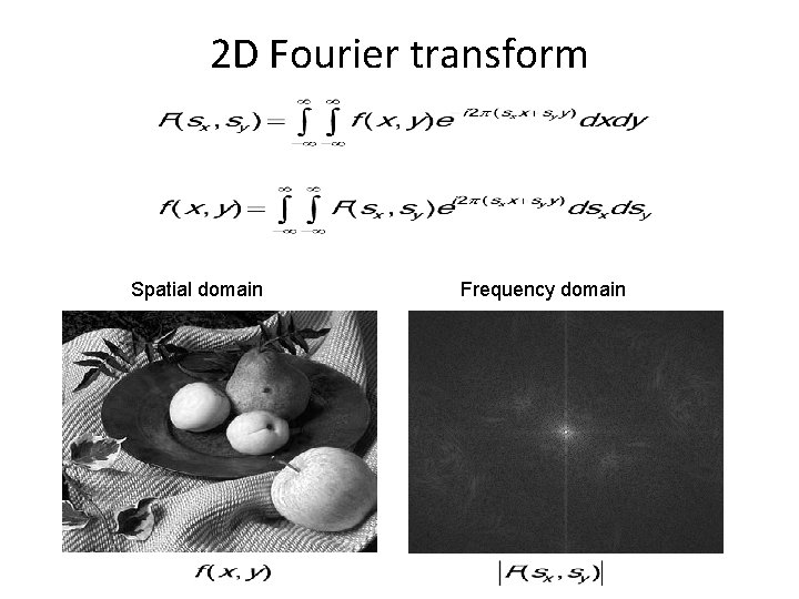 2 D Fourier transform Spatial domain Frequency domain 