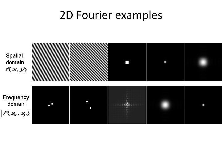 2 D Fourier examples Spatial domain Frequency domain 