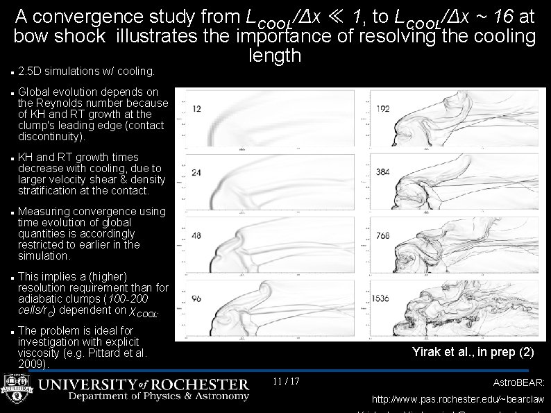 A convergence study from LCOOL/Δx ≪ 1, to LCOOL/Δx ~ 16 at bow shock