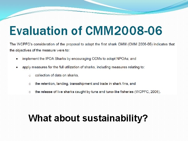 Evaluation of CMM 2008 -06 What about sustainability? 