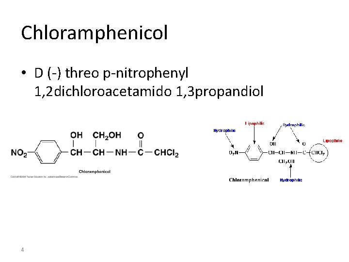 Chloramphenicol • D (-) threo p-nitrophenyl 1, 2 dichloroacetamido 1, 3 propandiol 4 