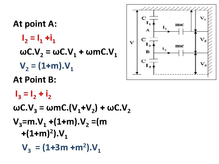 At point A: I 2 = I 1 +i 1 ωC. V 2 = At point A: I 2 = I 1 +i 1 ωC. V 2 =