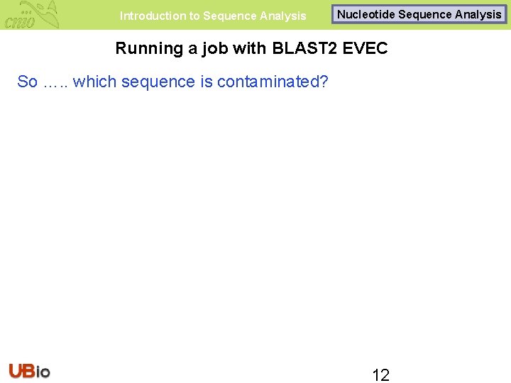Introduction to Sequence Analysis Nucleotide Sequence Analysis Running a job with BLAST 2 EVEC