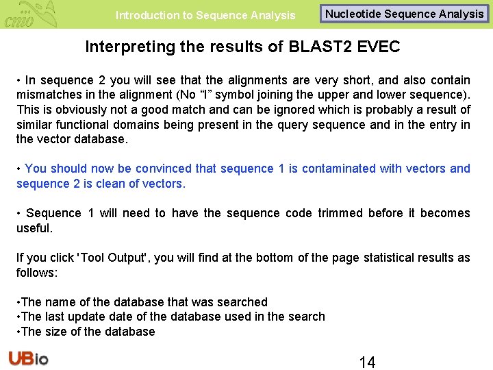 Introduction to Sequence Analysis Nucleotide Sequence Analysis Interpreting the results of BLAST 2 EVEC