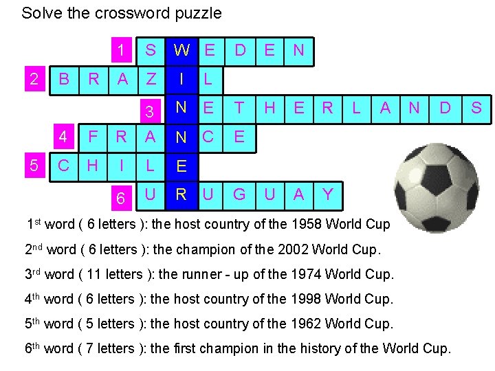 Solve the crossword puzzle 2 5 B R 1 S W E D E