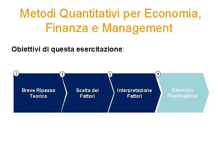 Metodi Quantitativi per Economia, Finanza e Management Obiettivi di questa esercitazione: 1 Breve Ripasso