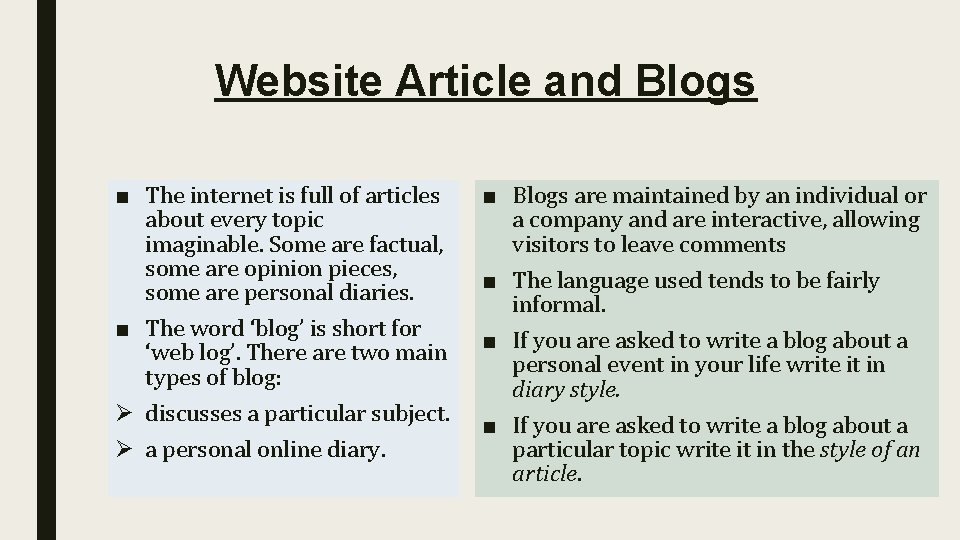 Website Article and Blogs ■ The internet is full of articles about every topic