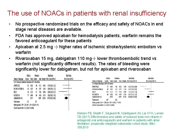 The use of NOACs in patients with renal insufficiency • • No prospective randomized