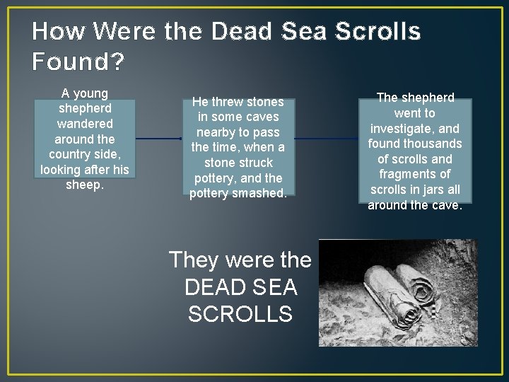 How Were the Dead Sea Scrolls Found? A young shepherd wandered around the country