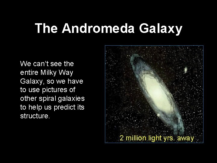 The Andromeda Galaxy We can’t see the entire Milky Way Galaxy, so we have