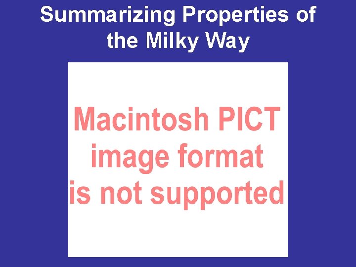 Summarizing Properties of the Milky Way 