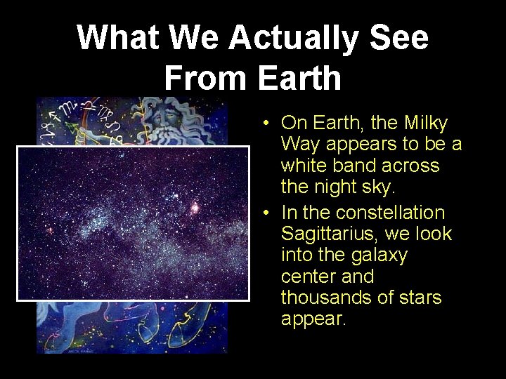 What We Actually See From Earth • On Earth, the Milky Way appears to