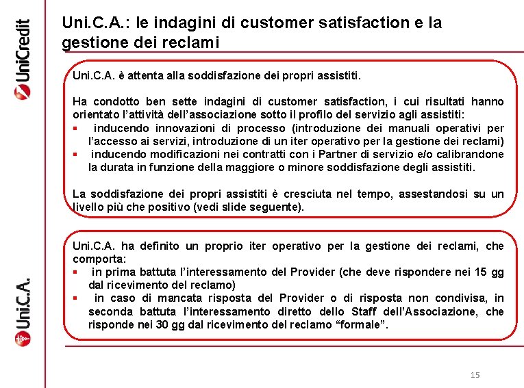 Uni. C. A. : le indagini di customer satisfaction e la gestione dei reclami