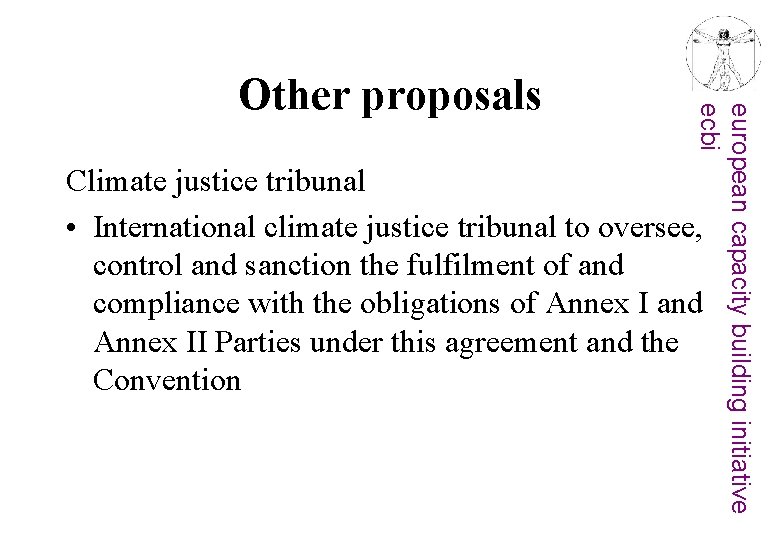 european capacity building initiative ecbi Other proposals Climate justice tribunal • International climate justice