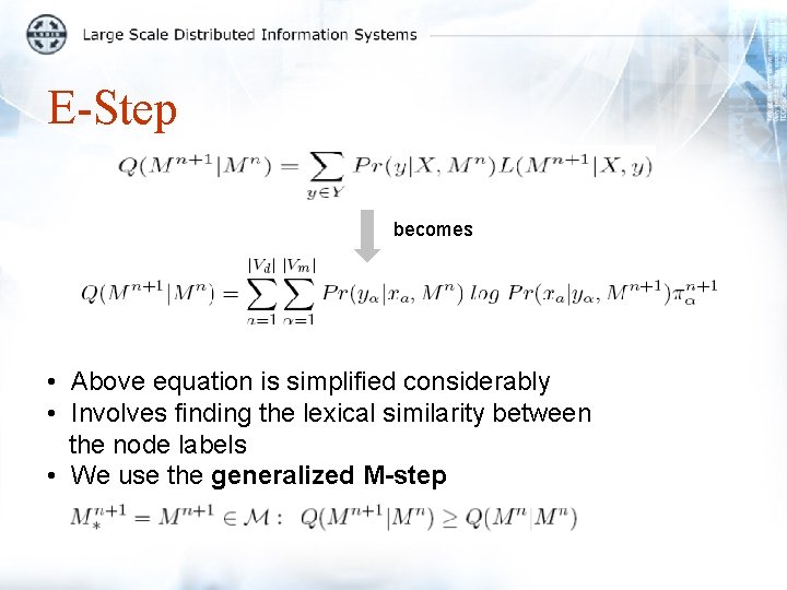 E-Step becomes • Above equation is simplified considerably • Involves finding the lexical similarity