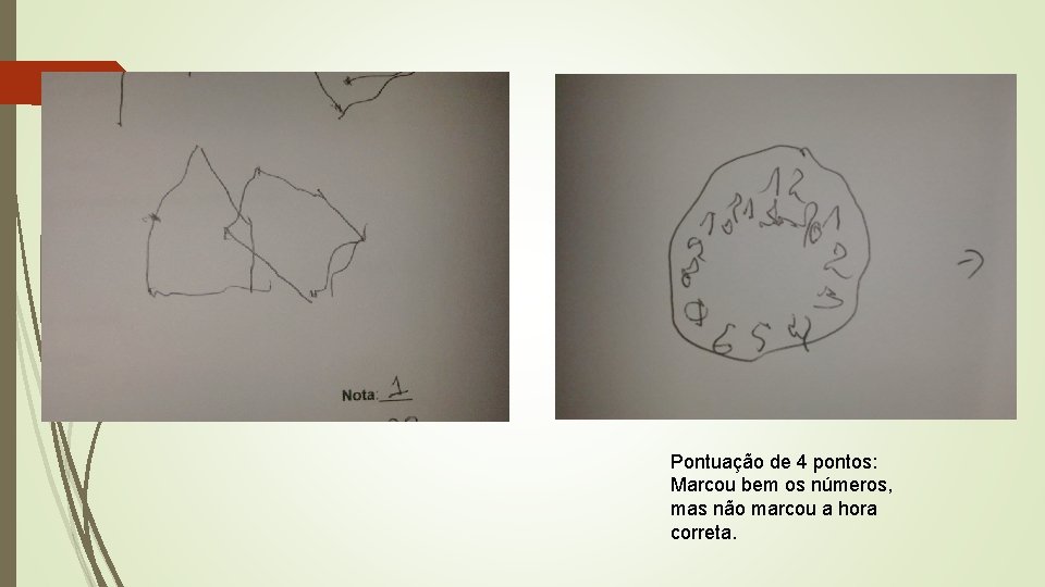 Pontuação de 4 pontos: Marcou bem os números, mas não marcou a hora correta.