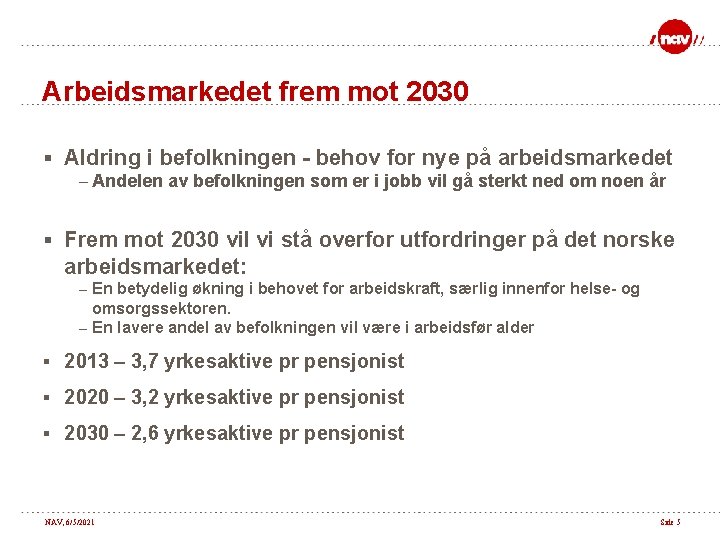 Arbeidsmarkedet frem mot 2030 § Aldring i befolkningen - behov for nye på arbeidsmarkedet