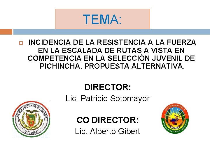 TEMA: INCIDENCIA DE LA RESISTENCIA A LA FUERZA EN LA ESCALADA DE RUTAS A